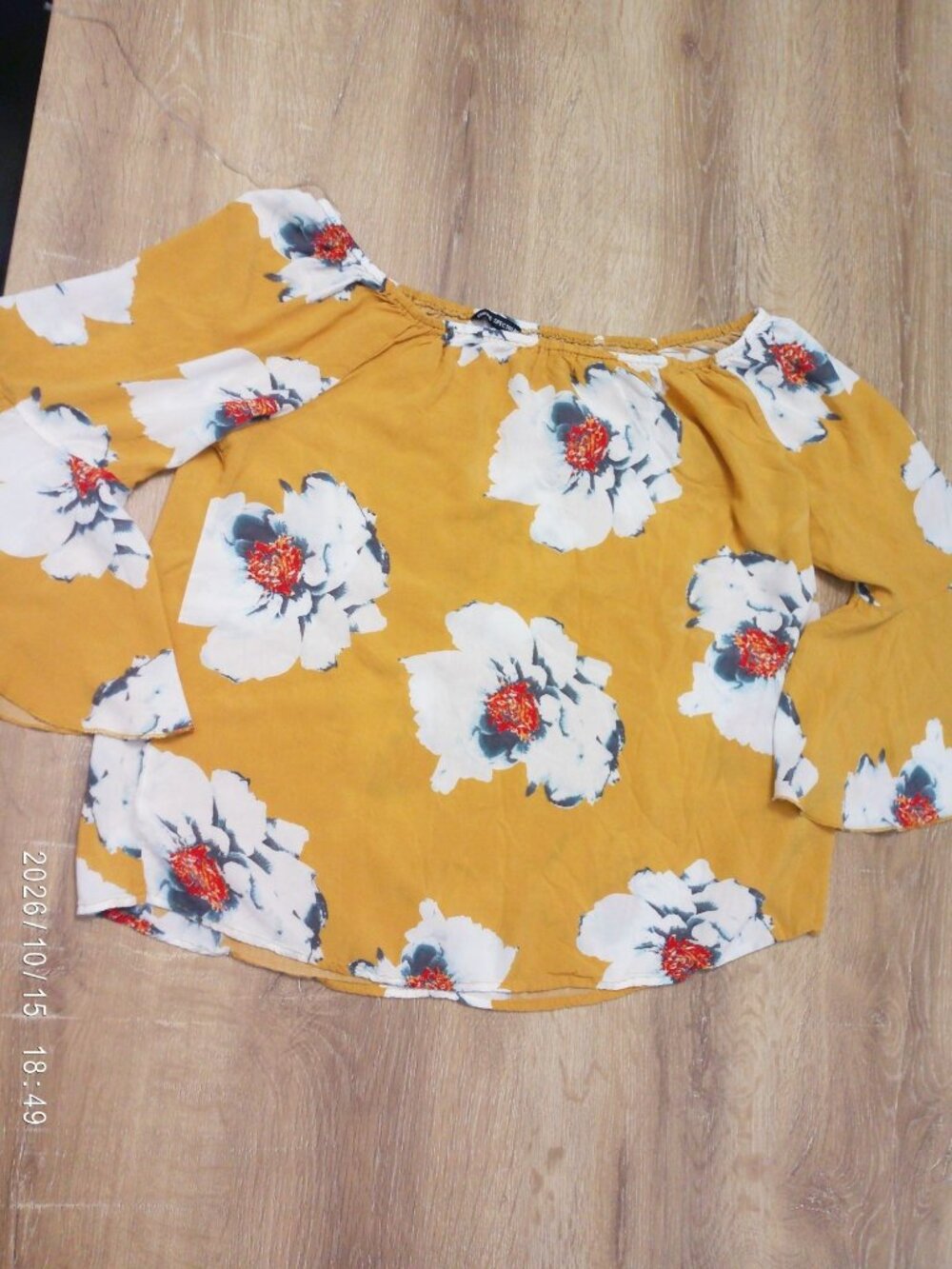 Unique Spectrum Womens Off-Shoulder Mustard Floral Blouse 1X